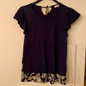 Loft- Size -Small- Blouse- Deep Blue Front with a Flower Design in the Back